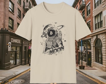 Camiseta de astronauta Bitcoin To the Moon de Buck Matthews Designs