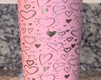 Vaso de 20 oz con corazones grabados con láser: taza para bebidas frías y calientes para el día de San Valentín