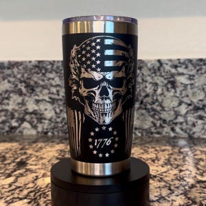 We The People Home of the Free Patriotic 20 oz Black Powder Coated Stainless Steel Tumbler