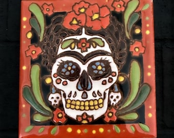 4x4 Inch Hand-Painted Frida Skeleton Tile