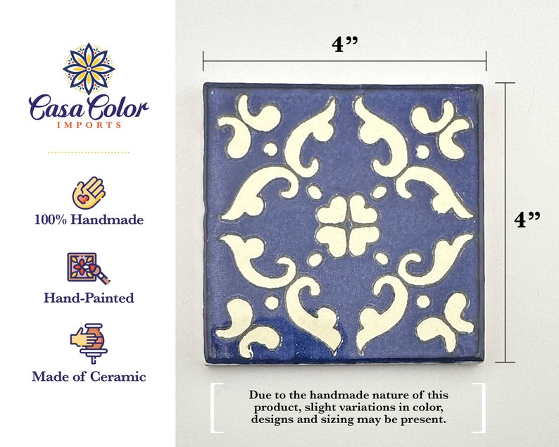 Decorative Talavera Tile, Azul Mar, Mediterranean style 4X4