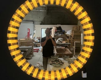 Super Large Circular Onyx Mirror.