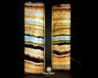 Largest Aqua Serpentine LED Onyx Tower Lamp. 29" High. Onyx Lamps. Crystal Lamp. Multicolor Lamp.