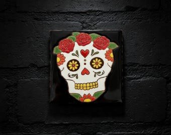 4x4 Inch Hand-Painted Flower Skeleton Tile
