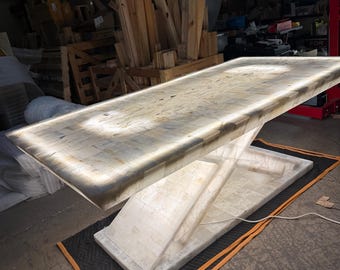 White Backlit Onyx Dining Table For 10 People