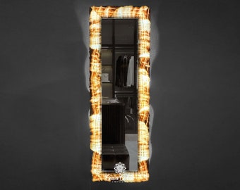 Large Backlit Onyx Wall Mirror: Beige & White, 59x19.5 in
