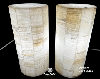 2 White Onyx Handmade Lamps. 12"Height