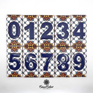 Handmade Mexican Talavera house address blue numbers. Handmade tile.