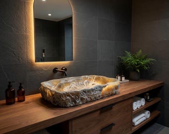 Rectangular Hand-Carved Onyx Stone Vessel Sink