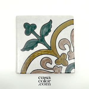 Mexican Talavera Hand Brush Tile 4x4 Green and Beige