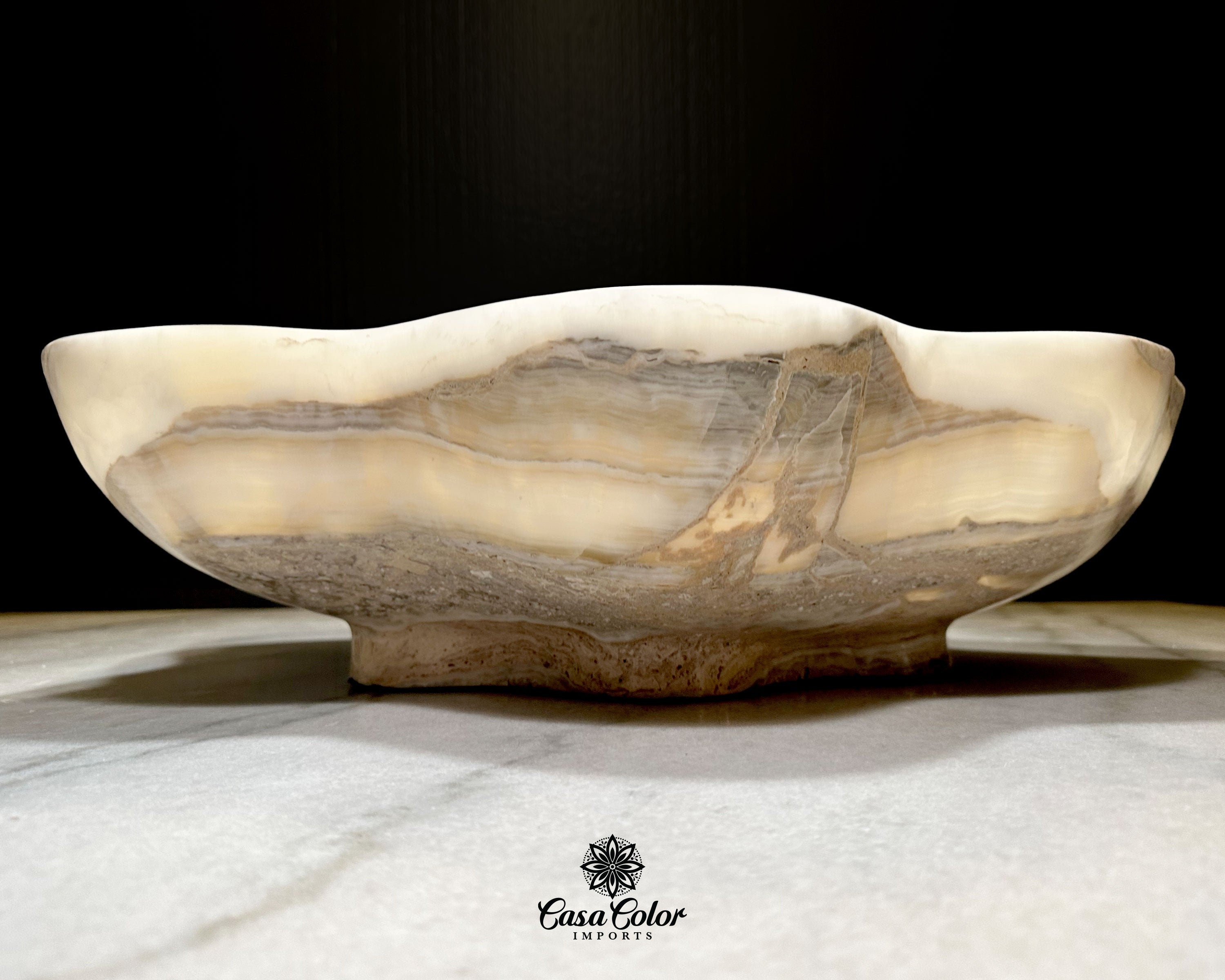 Extra Large White Onyx Centerpiece Bowl. Dining Room Essential, Fruit