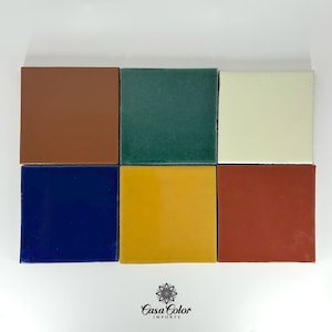 50 Mexican Talavera Decorative Handmade Tiles. Solid colors 4X4. Choose your color.