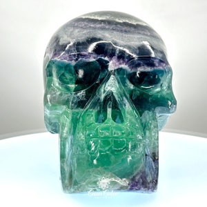 Solid 8.5&quot; Real Fluorite Hand-Carved Crystal Skull, Super Realistic, Crystal Healing