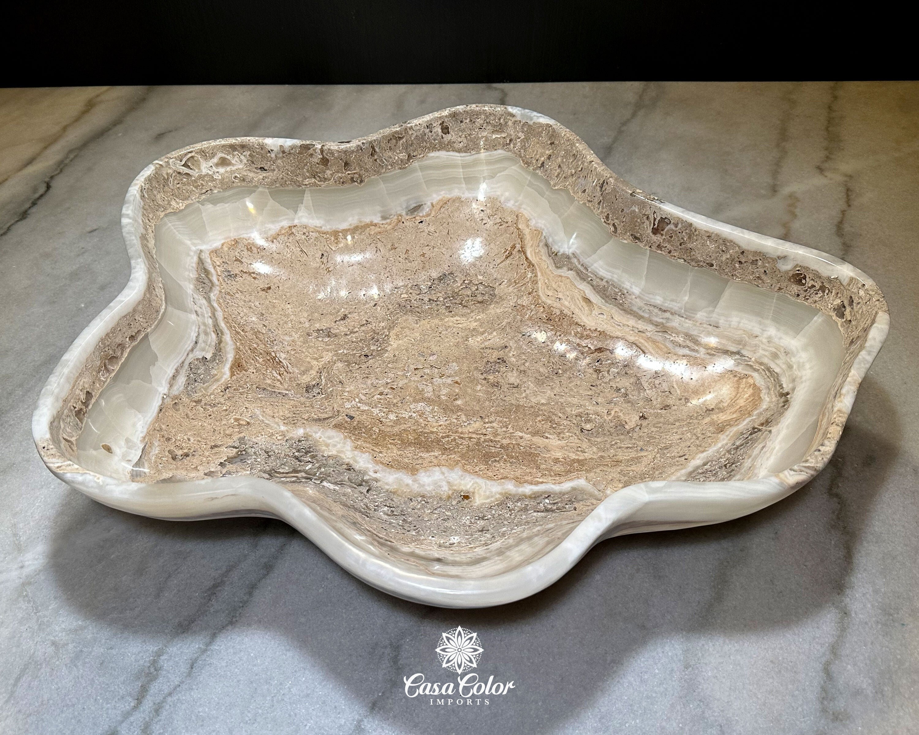 Extra Large White Onyx Centerpiece Bowl. Dining Room Essential, Fruit