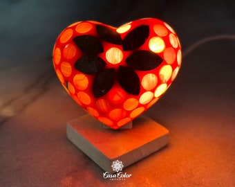 Red Orange Handmade Onyx Heart Love Lamp - Perfect Valentine's Gift