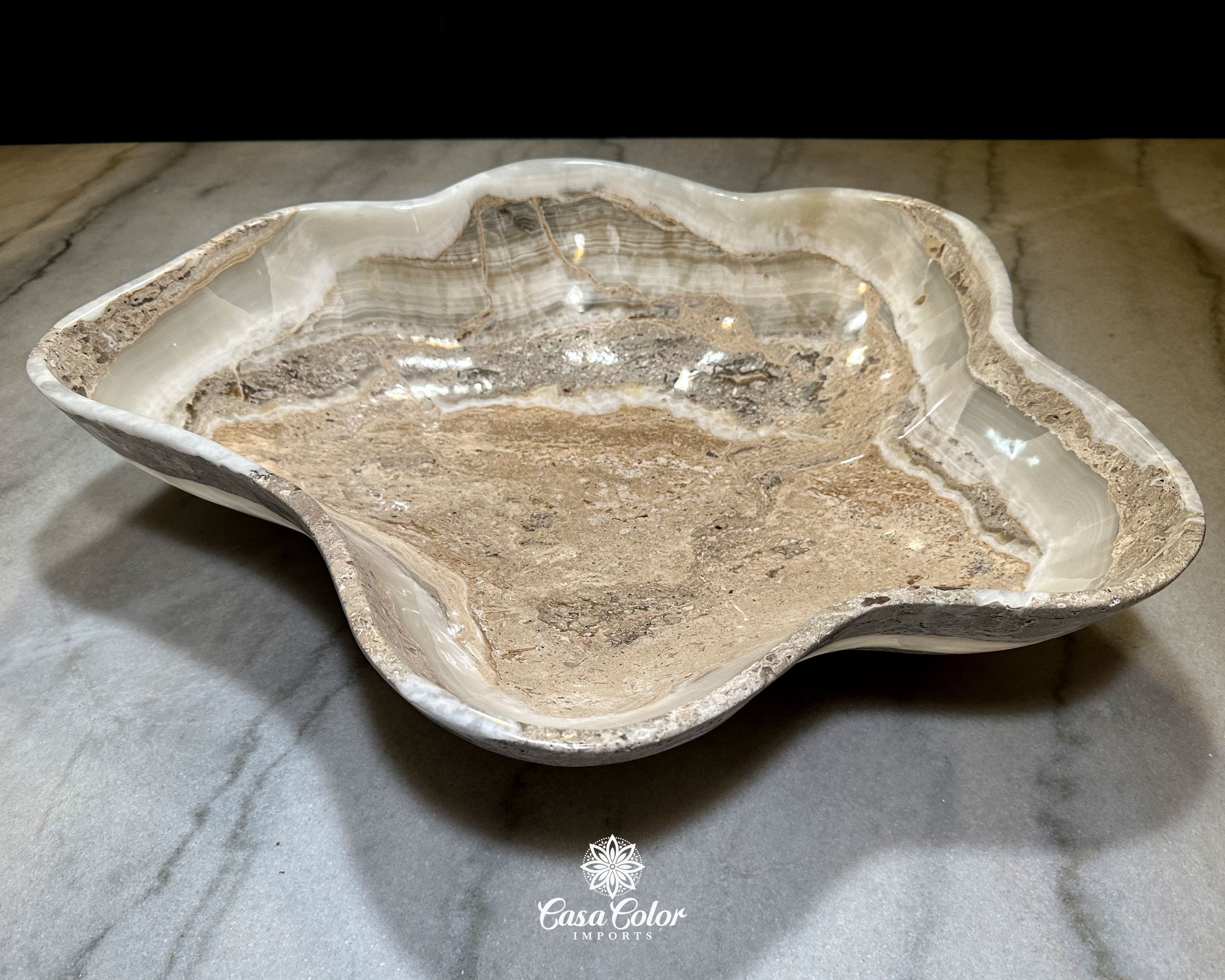 Extra Large White Onyx Centerpiece Bowl. Dining Room Essential, Fruit