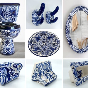 10 Piece Talavera hand painted Blue/White Bathroom fixtures/ Home Decor/ Colonial style. FREE SHIPPING.