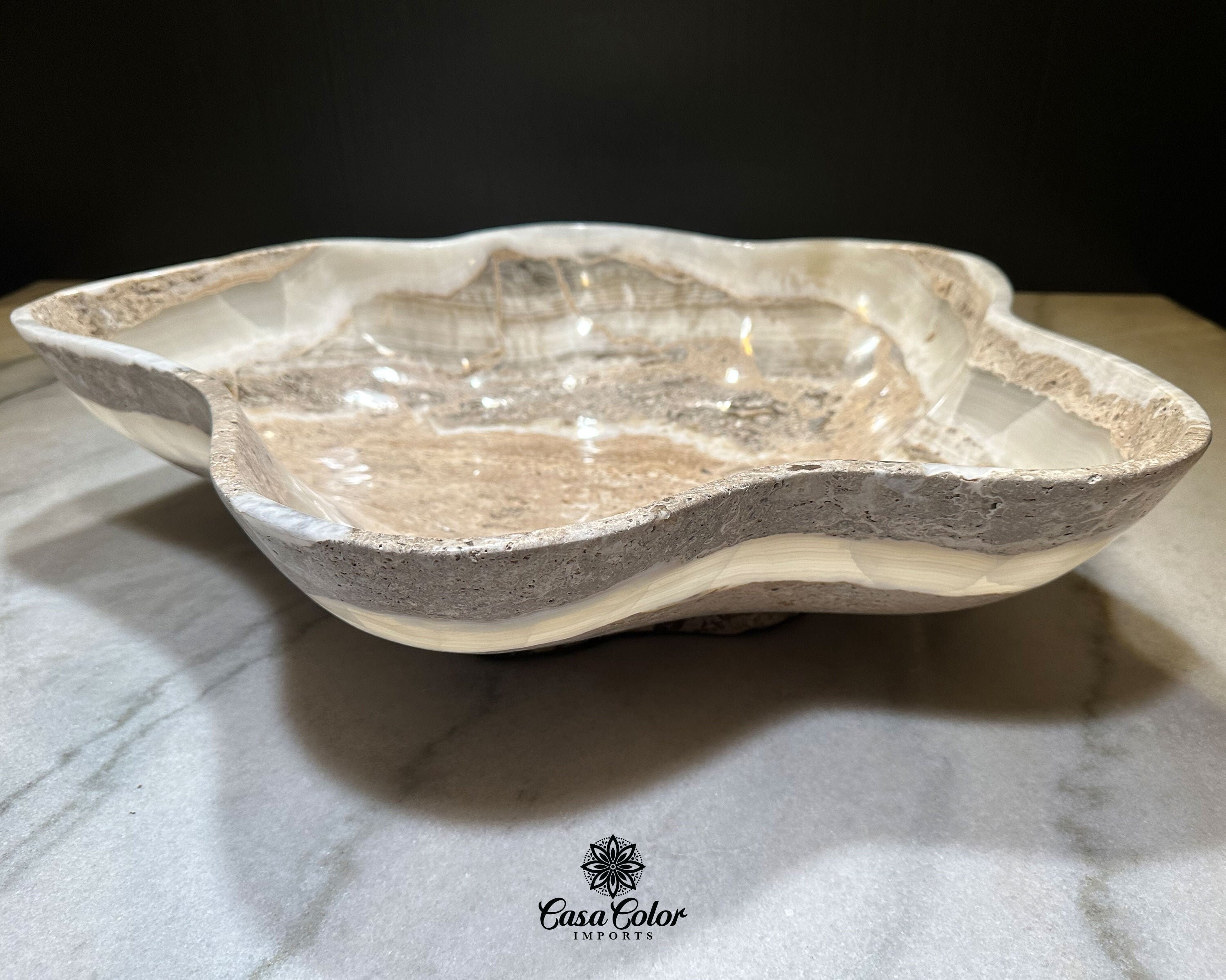 Extra Large White Onyx Centerpiece Bowl. Dining Room Essential, Fruit