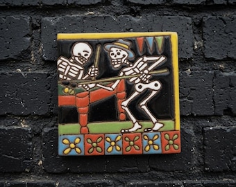 4x4 Inch Pool Game Hand- Painted Skeleton Tile