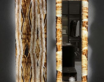 Set of Translucent Onyx Wall Panel and Mirror.
