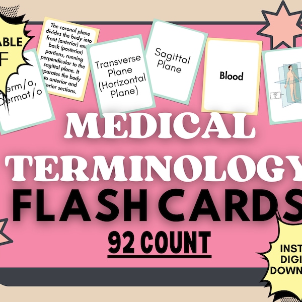 Medical Terminology Flashcards, Medical Terminology Prefixes, Suffixes And Root Words, Nursing Study Cards, Health Information Technology