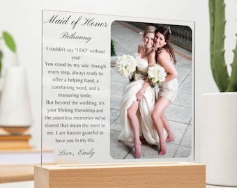 Personalized Maid of honor Acrylic Plaque, Wedding Gift from Bride for MOH Thank you present, Wedding keepsake, Sister Best Friend memory
