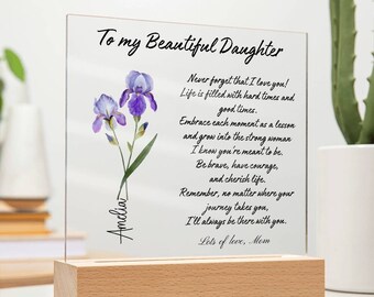Personlig dotterpresent från mamma till dotter, Födelseblommapresent, Till min dotter plakett, Födelsedagspresent, Jul, Dotterpresent från pappa