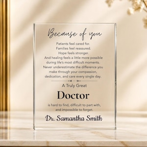 Personalized Doctor Appreciation Acrylic Plaque, Custom Doctor Thank You Gift, Retirement Keepsake for Physician Medical Professional