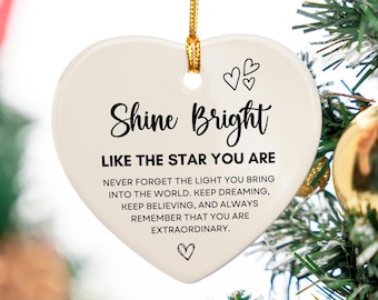 Motivation Gift Christmas Ornament Ceramic Heart, Gift for daughter, Best friend Christmas gift, Positive Affirmation Gifts for her, girls