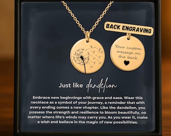 Personalized New beginnings gift, New chapter Gold Dandelion necklace for women, Retirement gift, New job gift, Fresh start, Divorce gift