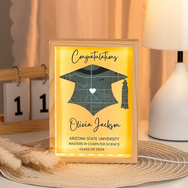 Personalized College Graduation Gifts, Custom College Campus Map Acrylic Night Light, Masters Degree Diploma Medical school PHD Grad Gifts