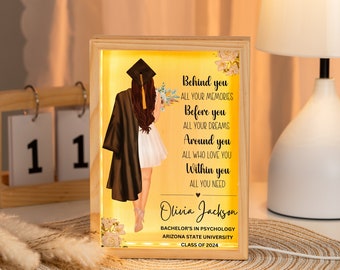 Personalized College Graduation gift for Daughter, Custom Acrylic Night light, Grad gift for best friend, Masters High school gifts for her