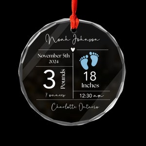 Personalized Birth Announcement Ornament Glass, Personalized Newborn Baby Birth Stats Keepsake, Baby&#39;s first Christmas gift, Nursery Decor