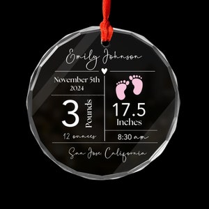 Personalized Birth Announcement Ornament Glass, Personalized Newborn Baby Birth Stats Keepsake, Baby&#39;s first Christmas gift, Nursery Decor