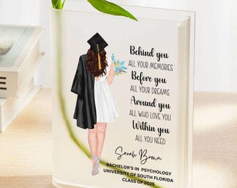 Personalized College Graduation gift for Daughter, Custom Graduation Keepsake Acrylic Book Vase, Masters Degree High School Graduate gifts
