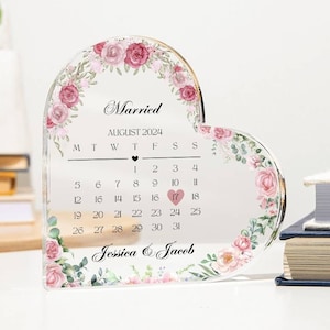 Personalized Married Wedding Date Acrylic Plaque, Wedding Calendar Gift for Couple, Anniversary Gift Engagement gift for wife husband fiancé