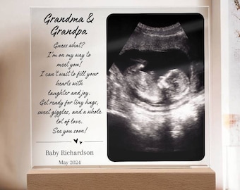 Gift for Pregnancy Announcement Grandparents Plaque, Photo Ultrasound Frame, Baby Announcement to parents, Pregnancy Reveal Idea Grandmother