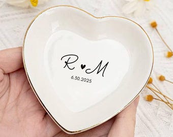 Wedding Initials Ring Holder, Bride Gift for Wedding Shower, Personalized Name Jewelry Dish Trinket Tray Custom Bridal Gift Wedding Day Gift