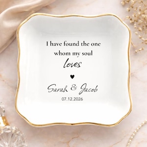 Personalized Engagement Ring Dish, Christian Jewelry Tray, Bible Verse Wedding Gift for couple, Anniversary Gift wife, Bride Wedding gift