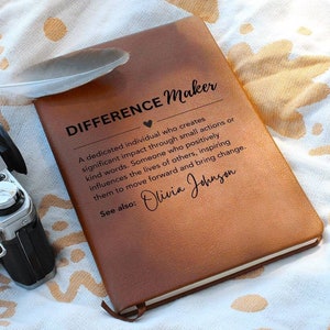 Personalized Difference maker Gift Leather Journal, Gift for a leader, teacher, coach, social worker, Coworker Mentor appreciation Diary