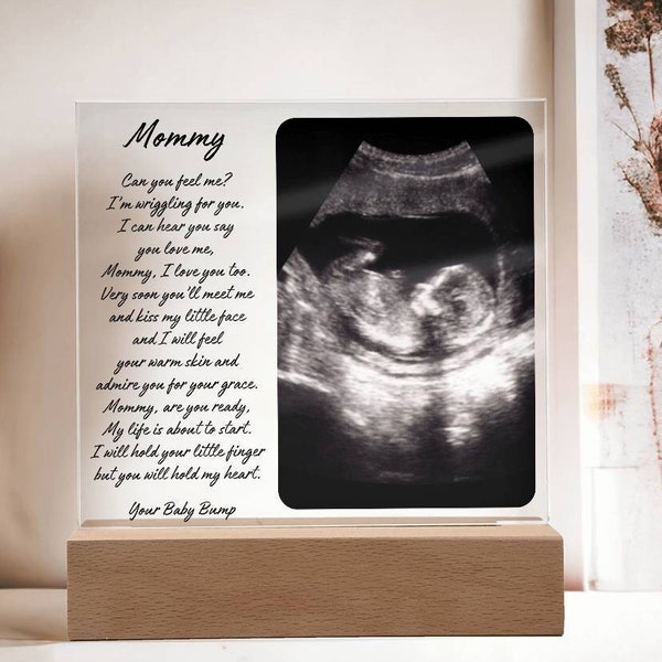 Pregnancy gift for Mom from the bump, Personalized Plaque with Baby Ultrasound Photo frame, Gift for New Mom Mothers day gift from Baby bump