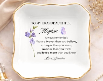 Personalized Jewelry Dish for Granddaughter Gift From Grandma, 18th 21st Birthday Gift Ring Dish, Wedding Gift, Graduation Gift Trinket Tray