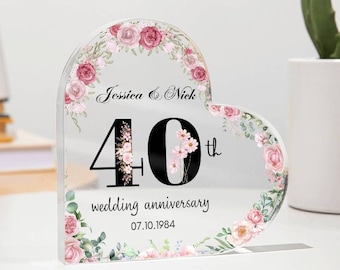 Personalized 40th Anniversary Gift Heart Acrylic Plaque, Ruby Anniversary Cake topper, 40th Wedding Anniversary Gift for Parents Friends
