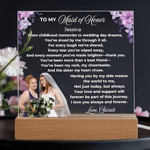 Personalized Maid of Honor Gift Acrylic Plaque, Bridesmaid Matron of Honor Proposal Keepsake Day of Wedding Party Thank You Gift from Bride
