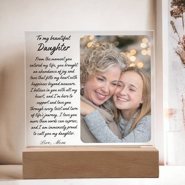 Personalized Daughter gift from Mom to Daughter, To my daughter acrylic Plaque, Mom and Daughter Picture frame, Birthday gift from Dad Photo