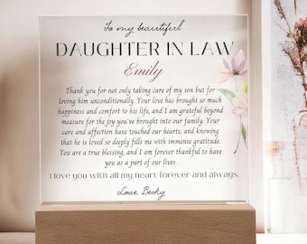 Personalized Daughter In Law gift Acrylic Plaque, Gift from Mother in Law, Christmas gift, Birthday gift, Wedding gift Thank you Sentimental
