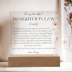 Regalo personalizado de nuera placa acrílica, regalo de suegra, regalo de Navidad, regalo de cumpleaños, regalo de boda Gracias Sentimental