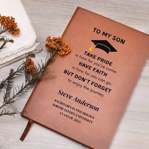 Custom Graduation Gifts for him, College Graduation Class 2025, Son Graduation gift, Masters degree graduation journal High school Phd MBA