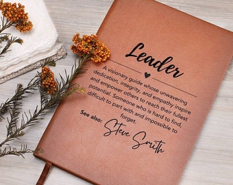 Personalized Leader Gift, Custom Leather Journal, Gift for a team leader, coach, employee appreciation, Coworker Mentor, Boss, Teacher gifts