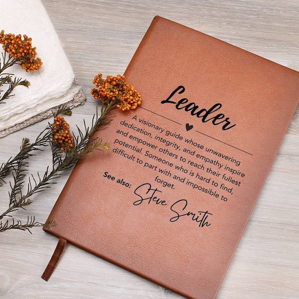 Personalized Leader Gift, Custom Leather Journal, Gift for a team leader, coach, employee appreciation, Coworker Mentor, Boss, Teacher gifts